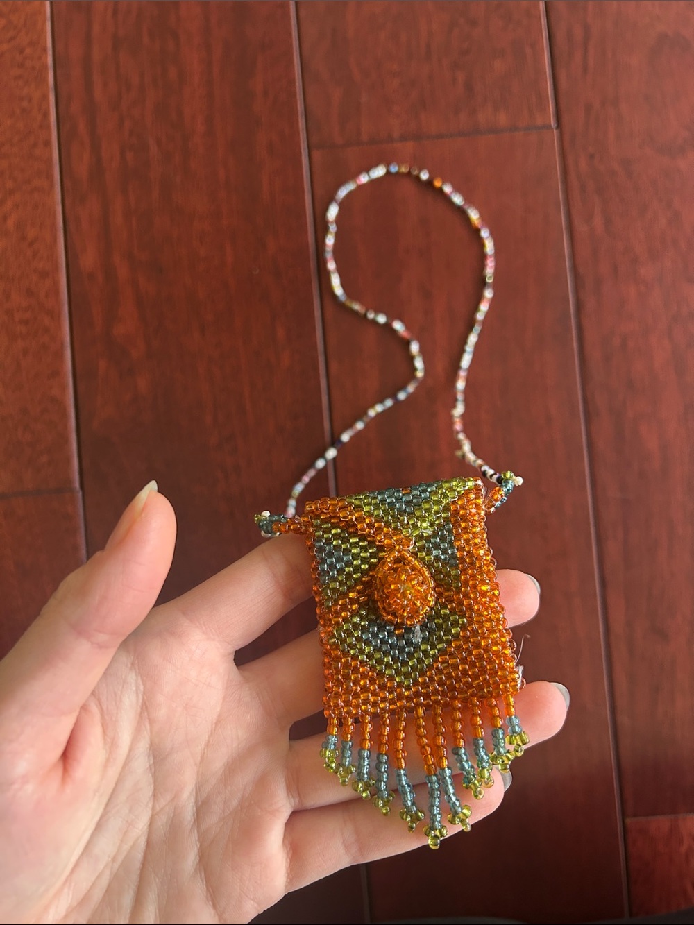 Handmade Beaded bag necklace